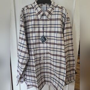 NWTs Brooks Brothers Original Polo Button-Down Oxford Shirt Cream & Blue Plaid